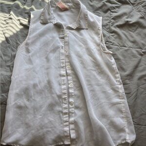 Sleeveless White Button-Up Blouse